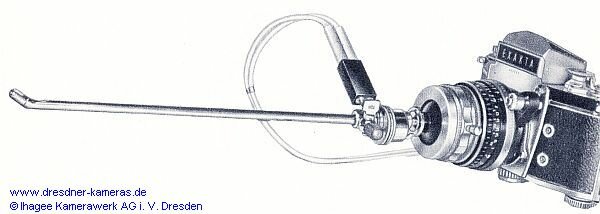 Exakta Varex IIb mit Endoskopkapsel, Endoskop und angeschlossenen Kabeln zum Überspannungsschaltgerät Exakta Varex IIb mit Endoskopkapsel, Endoskop und angeschlossenen Kabeln zum Überspannungsschaltgerät
