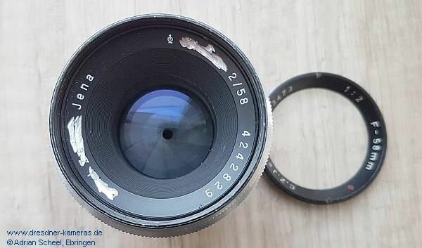 C.Z. Jena 1:2 F=58mm Nr. 63473, Namensvariante des Biotar 2/58, unter dem “neuen” Aufschraubring befindet sich ein weiterer Ring mit der urspünglichen Seriennummer 4242829 und der weggeschliffenen Biotar- bzw. Carl Zeiss-Gravur C.Z. Jena 1:2 F=58mm Nr. 63473, Namensvariante des Biotar 2/58, unter dem “neuen” Aufschraubring befindet sich ein weiterer Ring mit der urspünglichen Seriennummer 4242829 und der weggeschliffenen Biotar- bzw. Carl Zeiss-Gravur