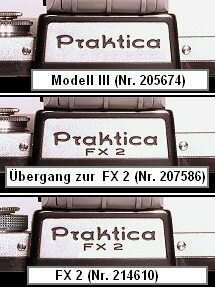 verschiedene Schilder im bergangsbereich von der Praktica Modell III zur Praktica FX 2