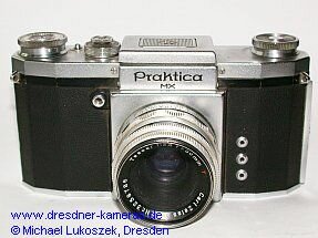 Praktica FX, Modell 1952 (hier eine frhe Version mit Gravur Praktica MX) mit Tessar 2,8/50