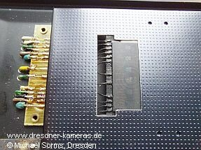 Detailaufnahme Datenrckwand fr die Praktica L-Reihe.
