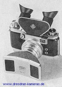 Praktina mit Stereo-Vorsatz und Stereo-Einsatz, in der Zeitschrift Die Fotografie Heft10,1953